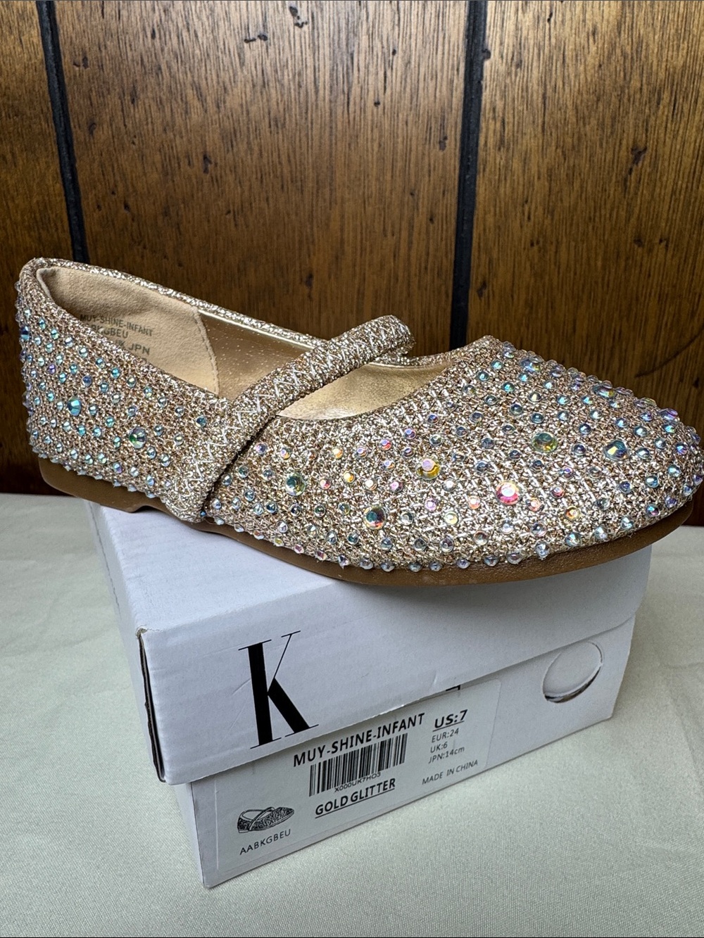 Dream Pairs Gold Glitter Mary Jane with Multicolor Rhinestones